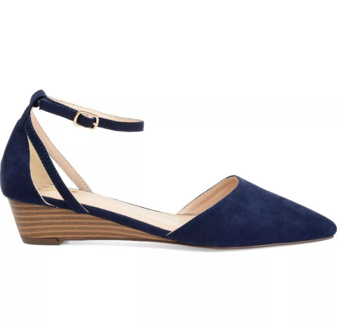 Journee Women's Size 11, Arkie Pointed Toe Demi Wedges, Blue