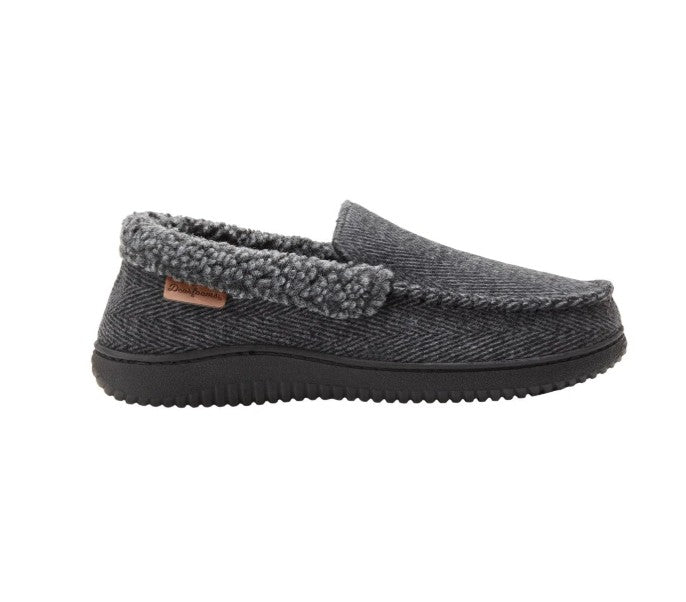Dearfoams Mens' Size X-Large (13-14), Indoor/Outdoor Memory Foam Slippers, Black