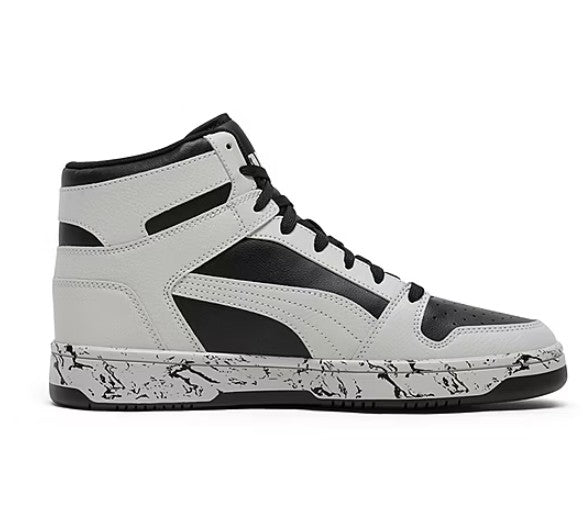 PUMA Men's Size 9.5, Rebound Layup High-Top Athletic Shoes, Marble Black/Gray