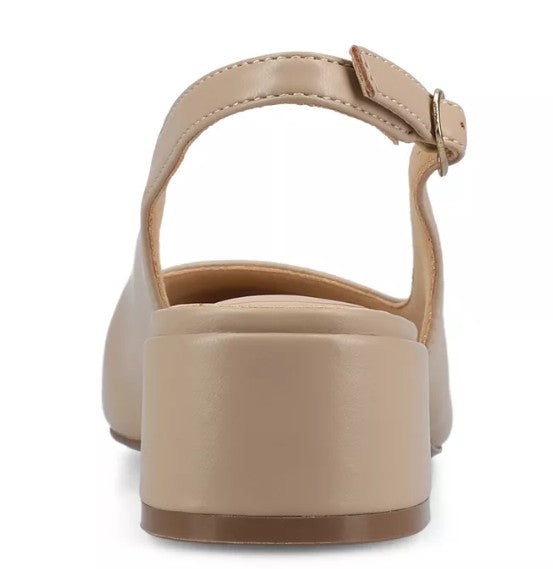Journee Womens 6 Wide, Sammie Low Heel Slingback Two-Tone Cap Toe Pumps, Taupe