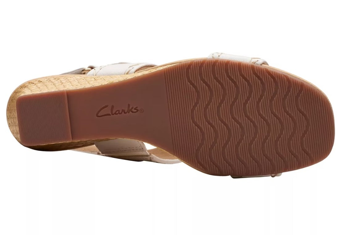 Clarks Women's Size 7, Kyarra Rose Wedge Sandals, White Leather