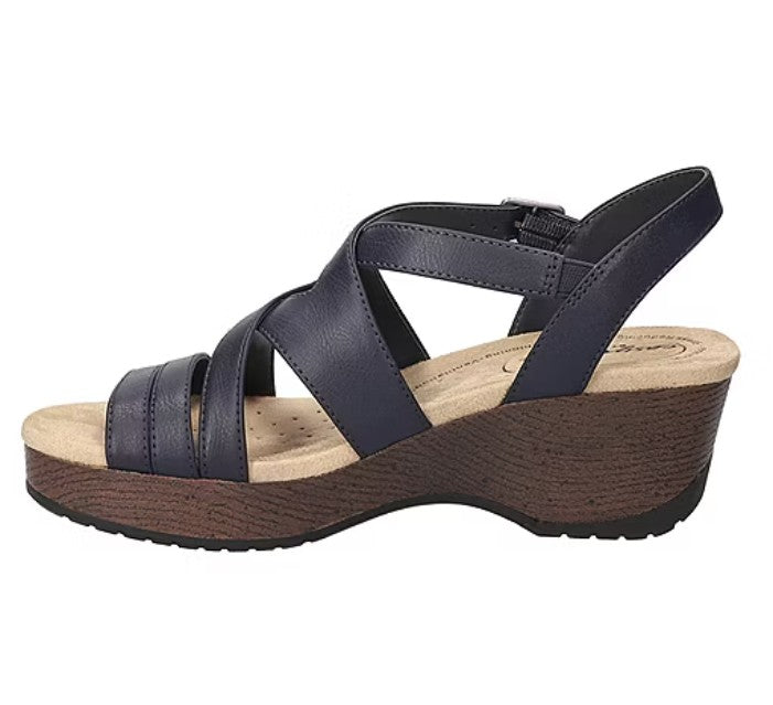 Easy Works by Easy Street Women's 8.5 WW, Rosella Slip-Resistant Sandals, Navy
