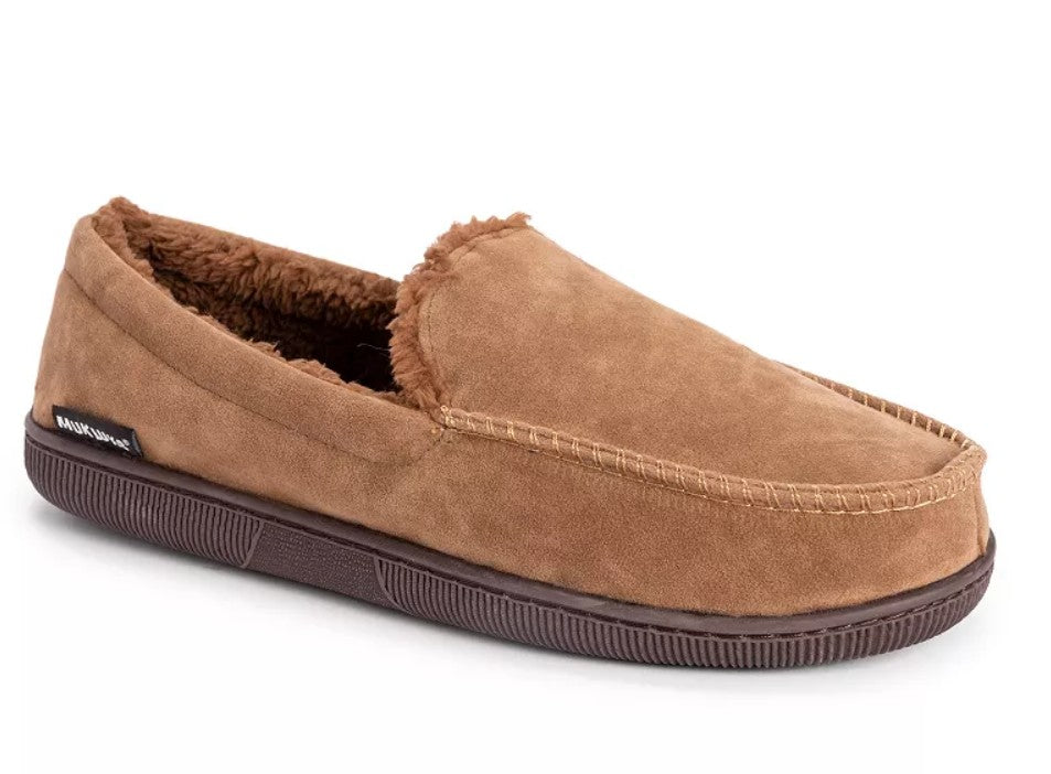 Muk Luks Men's Size Large (12-13), Faux Suede Moccasin Slippers, Camel