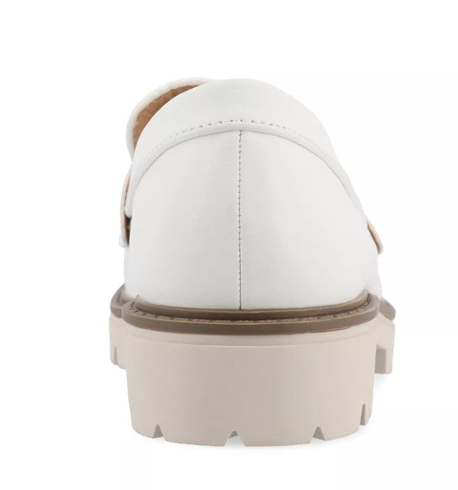 Journee Women's Size 6.5, Kenly Chunky Lug Sole Penny Loafer Shoes, White