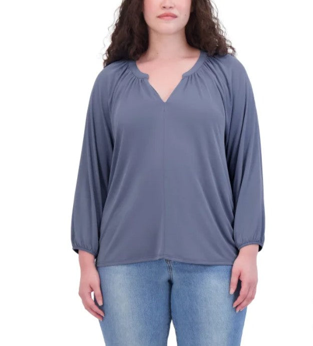 Lucky Brand Women's Size Medium (8-10) 3/4 Sleeve Sandwash Top, Blue