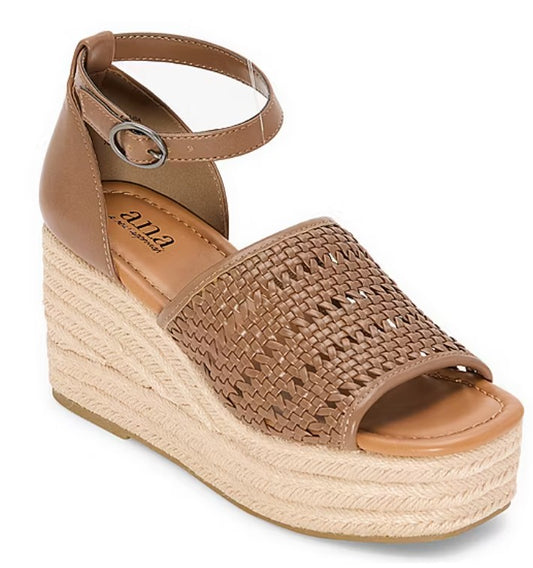 a.n.a Women's Size 8.5, Lisa Wedge Espadrille Sandals, Dark Taupe
