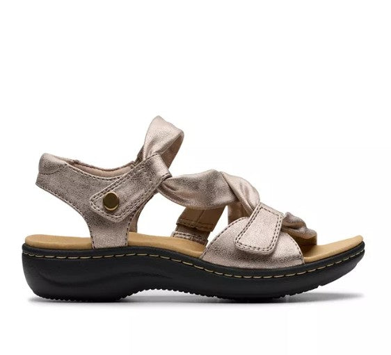 Clarks Size 7.5 W, Laurieann Bell Strappy Comfort Sandals, Taupe Metallic, Grade A