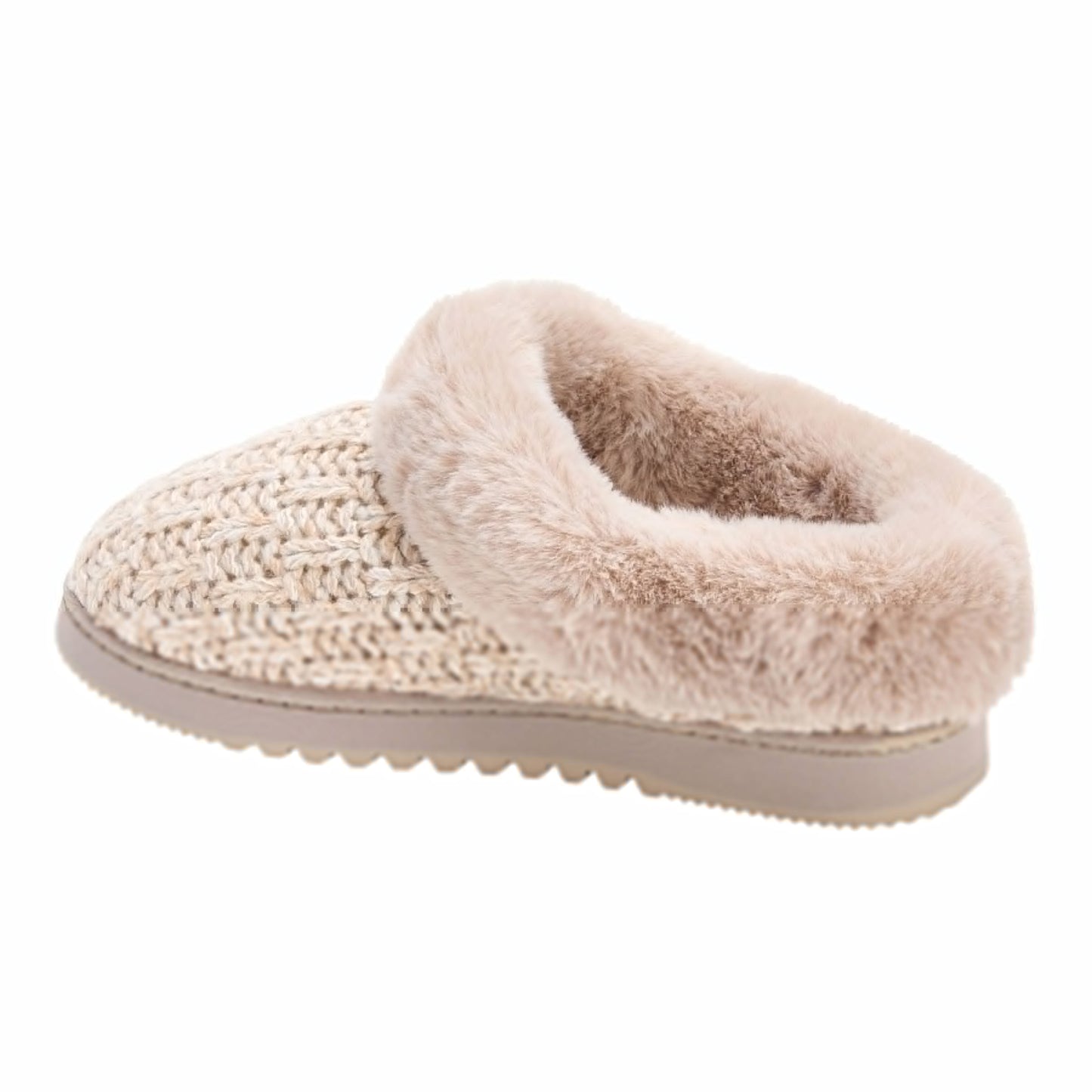 Dearfoams Ladies Medium (7/8), Memory Foam Cozy Knit Slippers, Oatmeal, Grade A
