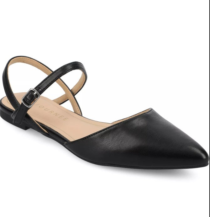 Journee Collection Women's Size 7, Martine Strappy Pointed Toe Flats, Black