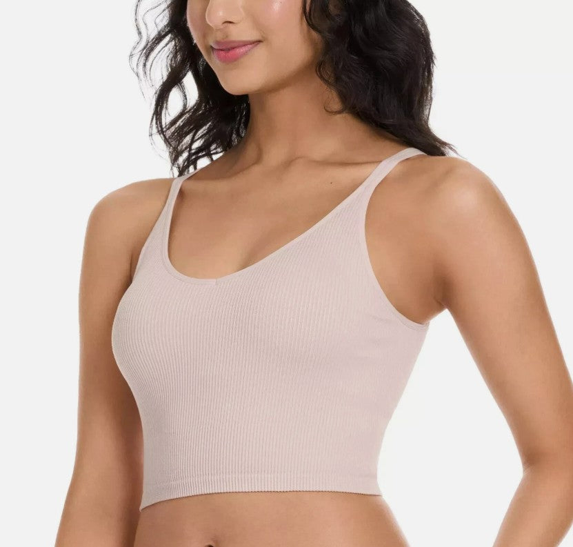 Lemon Women's Size Medium, Ribbed Longline Bras, 2-PACK - Blue (1) Pink (1)