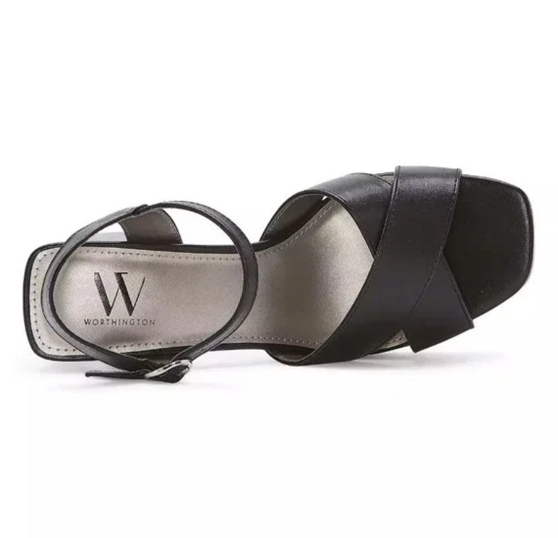 Worthington Women's Size 11, Ladee Heeled Satin Effect Sandals, Black (NO BOX)