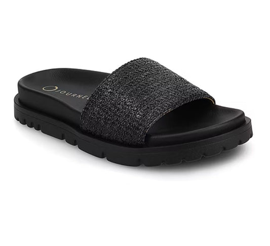 Journee Collection Women's Size 6, Starr Flat Slide Slip on Sandals, Black