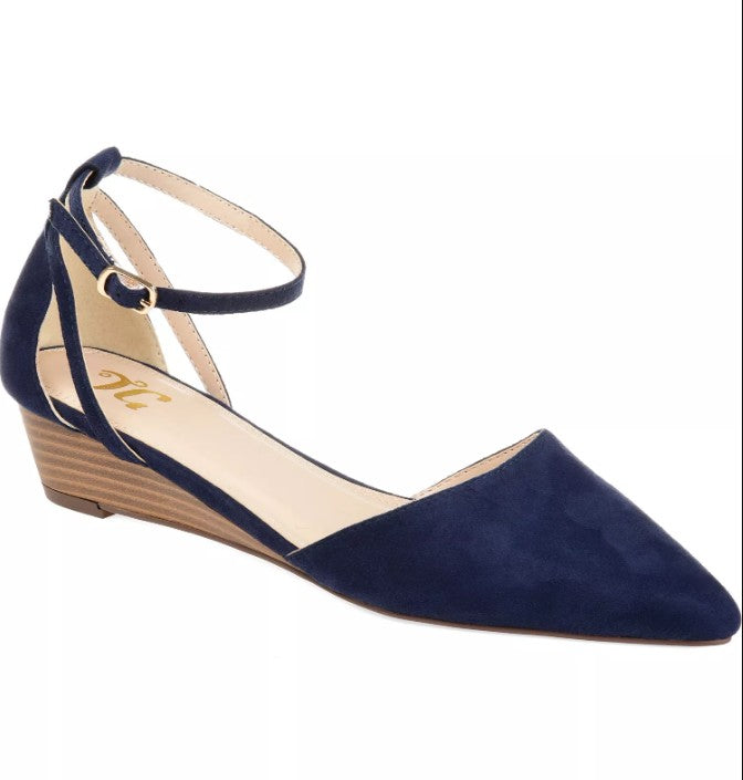 Journee Women's Size 11, Arkie Pointed Toe Demi Wedges, Blue