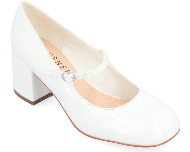 Journee Women's Size 7 M, Okenna Mary Jane Block Heel Pumps, White