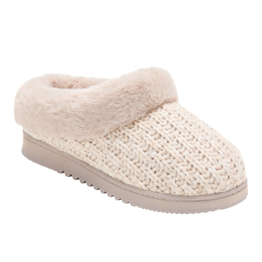 Dearfoams Ladies Medium (7/8), Memory Foam Cozy Knit Slippers, Oatmeal, Grade A