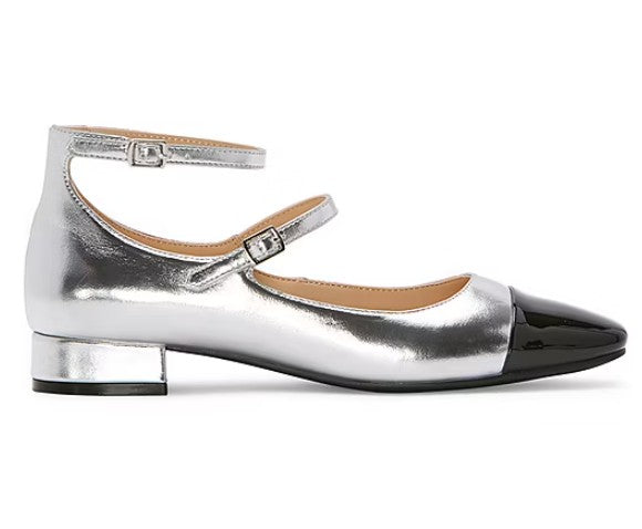 Liz Claiborne Women's Size 8.5 Wide, Cap Toe Mary Jane Ballet Flats, Silver