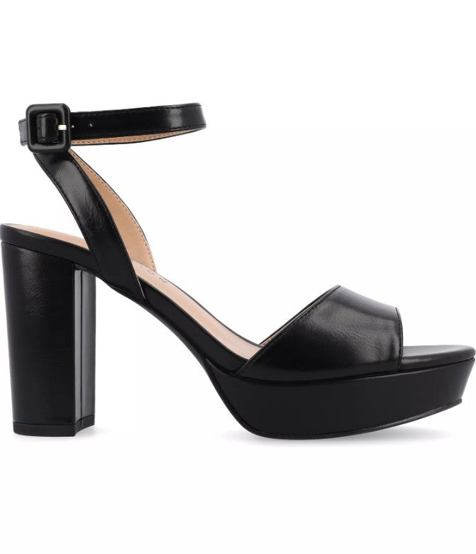 Journee Women Size 9.5, Nairri Platform Block Heel Dress Sandals, Black Grade A