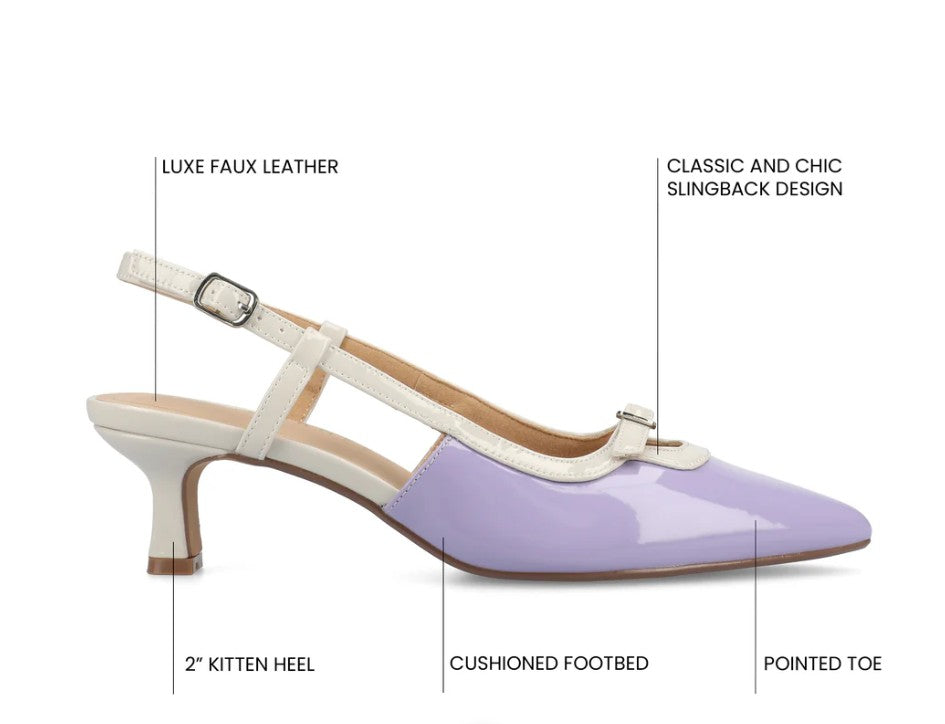 Journee Women's Size 8 Wide, Padma Slingback Kitten Heel Pumps, Patent Lilac
