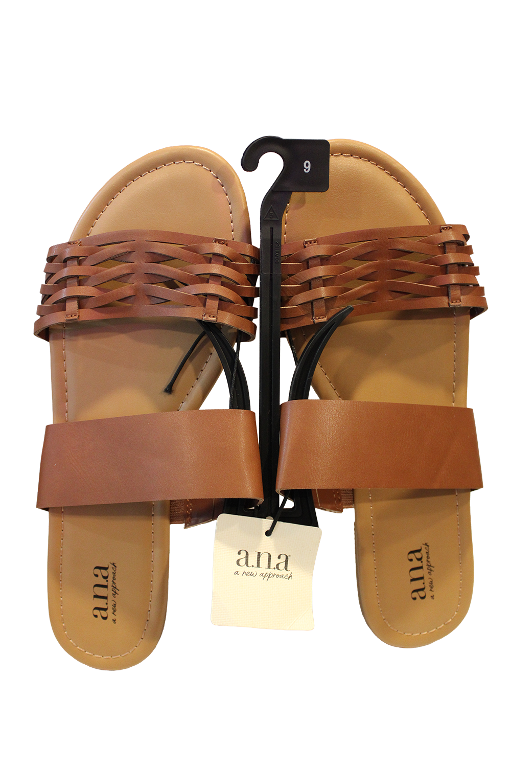 a.n.a Women's Size 9, Double Band Slip-on Slide Flat Sandals, Cognac NWT
