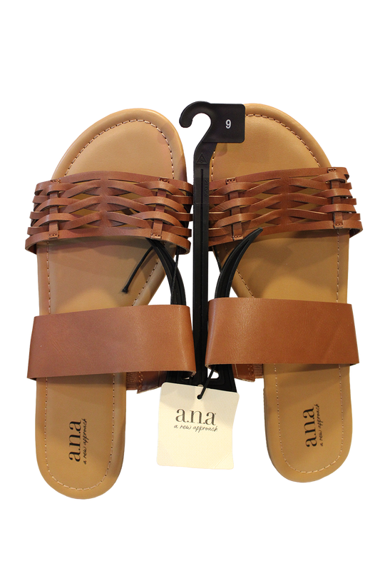 a.n.a Women's Size 9, Double Band Slip-on Slide Flat Sandals, Cognac NWT