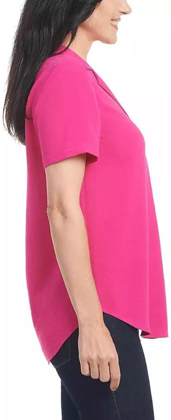 Hilary Radley Ladies' Size Medium (8-10) Short Sleeve V-Neck Blouse, Pink