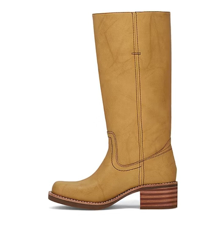 Frye and Co. Miranda 14 Ladies' Size 7.5, Tall Vegan Leather Boots, Banana