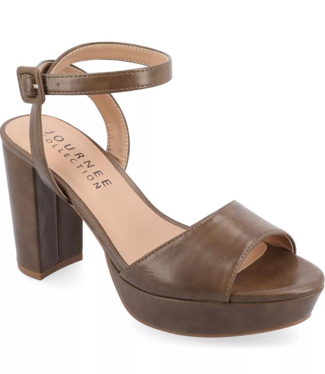 Journee Women's Size 8.5, Nairri Platform Block Heel Dress Sandals, Brown