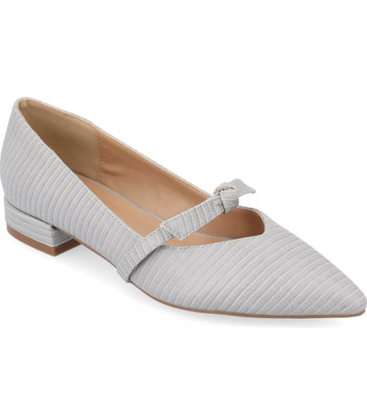 Journee Women's Size 9, Cait Pointed Toe Ballet Flats, Grey Faux Lizard