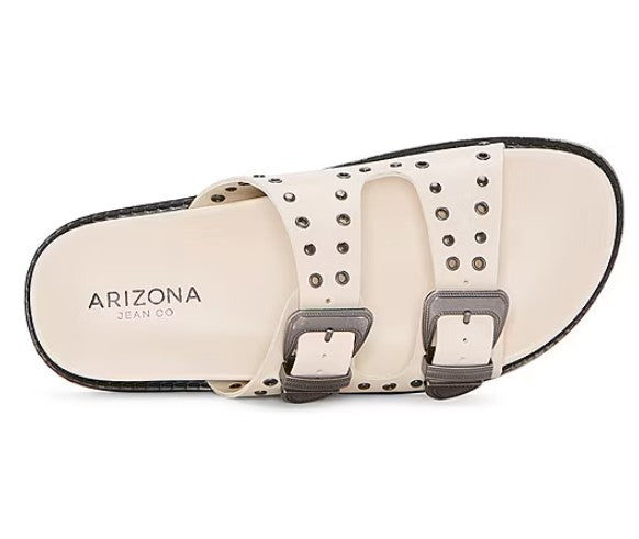 Arizona Jean Co Women's Size 8.5, Montego Double Buckle Footbed Sandals, Cream