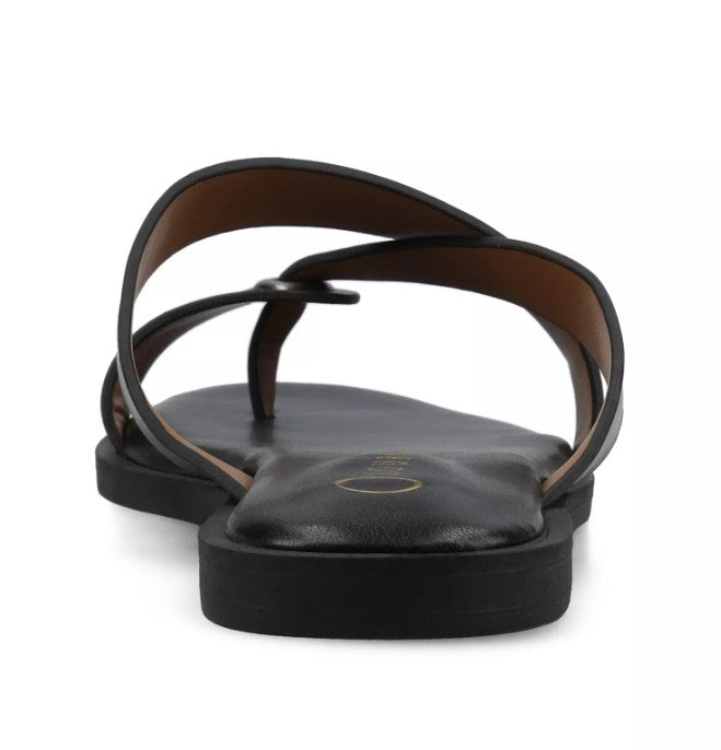 Journee Collection Women's Size 9.5 Prizzie Toe Ring Strappy Flat Sandals, Black