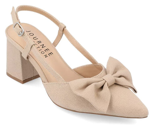 Journee Tailynn Women's Size 7.5, Dress Shoes Block Heel Slingback Pumps, Tan