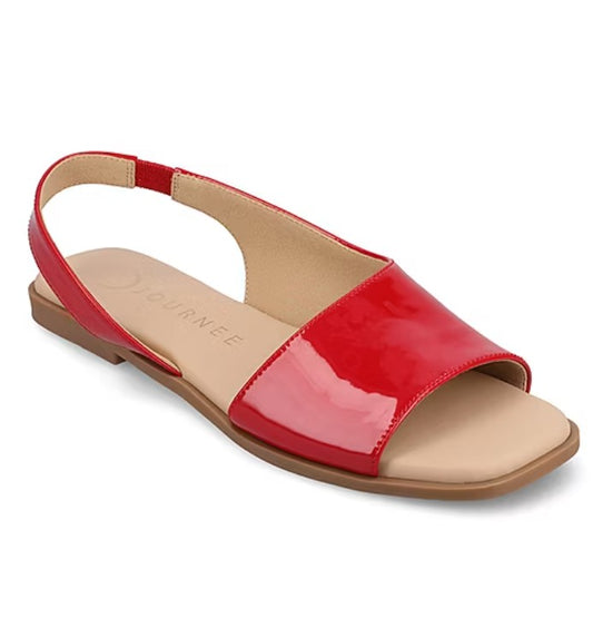 Journee Women's Size 10 Wide, Brinsley Sling Back Flat Sandals, Red Patent