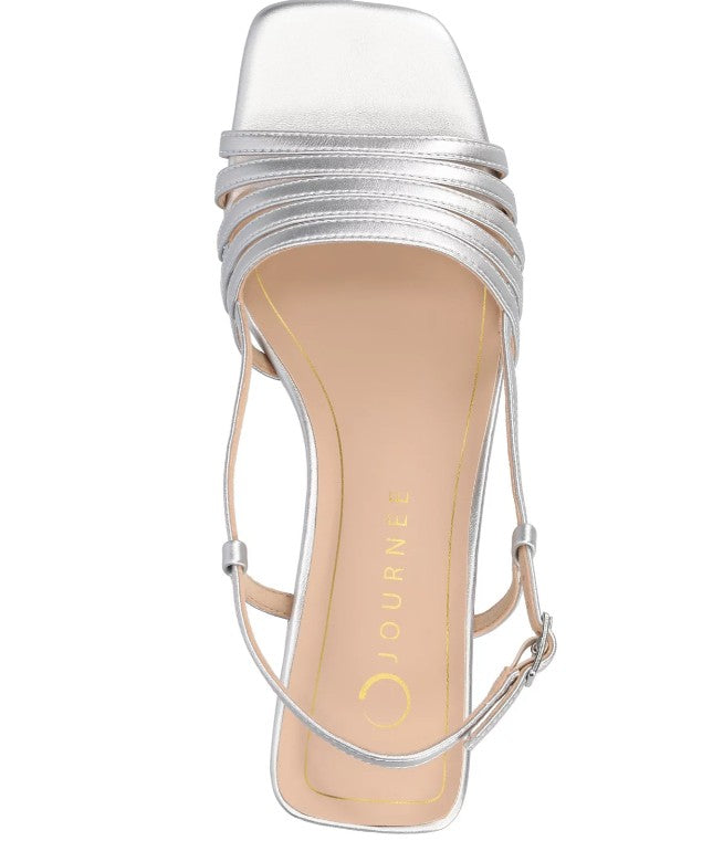 Journee Collection Womens Size 7.5, Shayana Slingback Block Heel Sandals, Silver