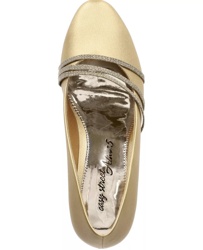 Easy Street Women's Size 7.5, Cristiny Slip-On Pumps Dress Shoes, Gold Satin