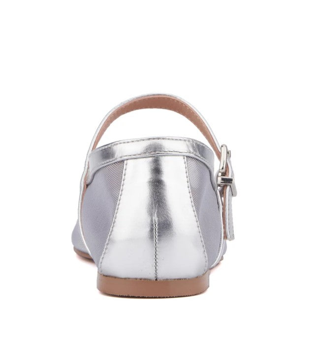 New York & Company Women's Size 7.5, Page 2 Maryjane Flat Shoes, Silver Mesh