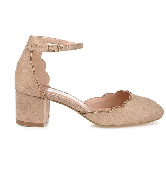 Journee Collection Women Size 11, Edna Ankle Strap Heeled Sandals Pumps, Taupe