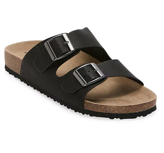 Arizona Jean Co Fireside Women's Size 6, Footbed Buckle Slide Sandals, Black