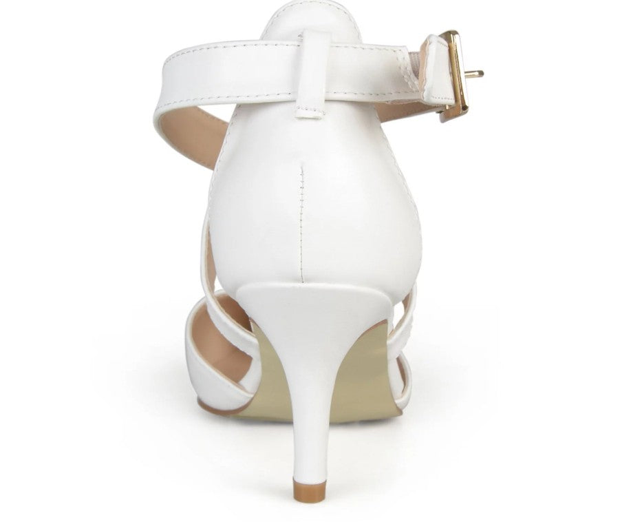 Journee Collection Women Size 9, Riva Crisscross Strap Pointed Toe Pumps, White
