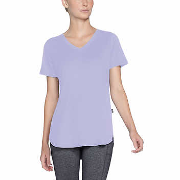 Skechers Ladies' Size X-Large Rib V-Neck Tee, Short Sleeve, Lavender
