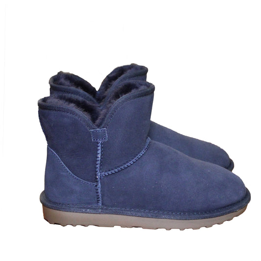 Kirkland Signature Ladies' Size 6 Shearling Scalloped Edge Boot, Navy Blue, NEW Ships without Box