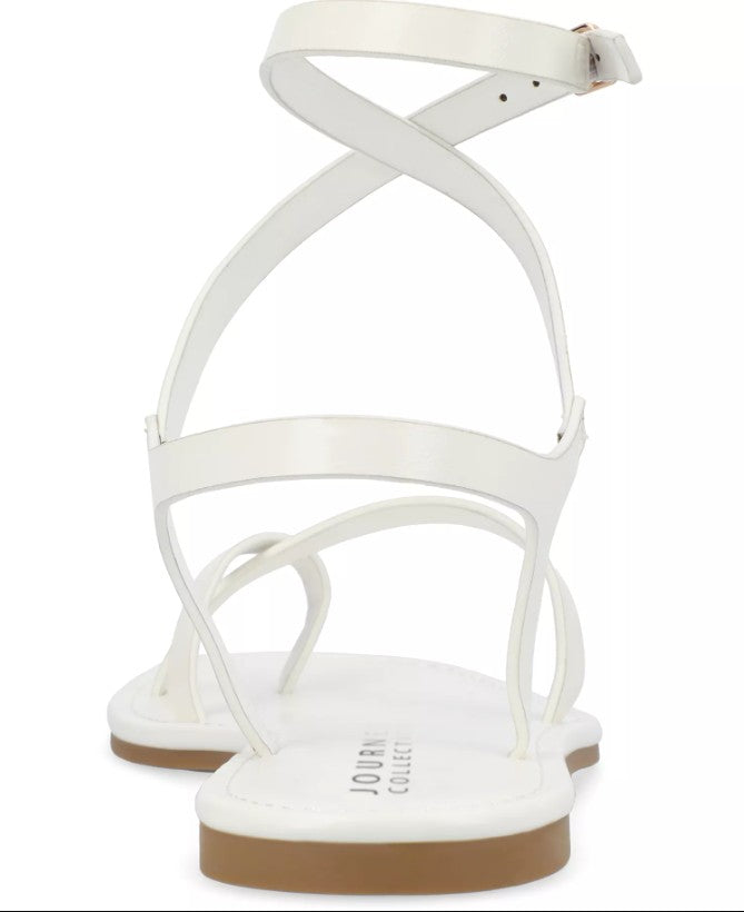 Journee Women's Size 8.5, Charra Strappy Flat Split Toe Sandals, White