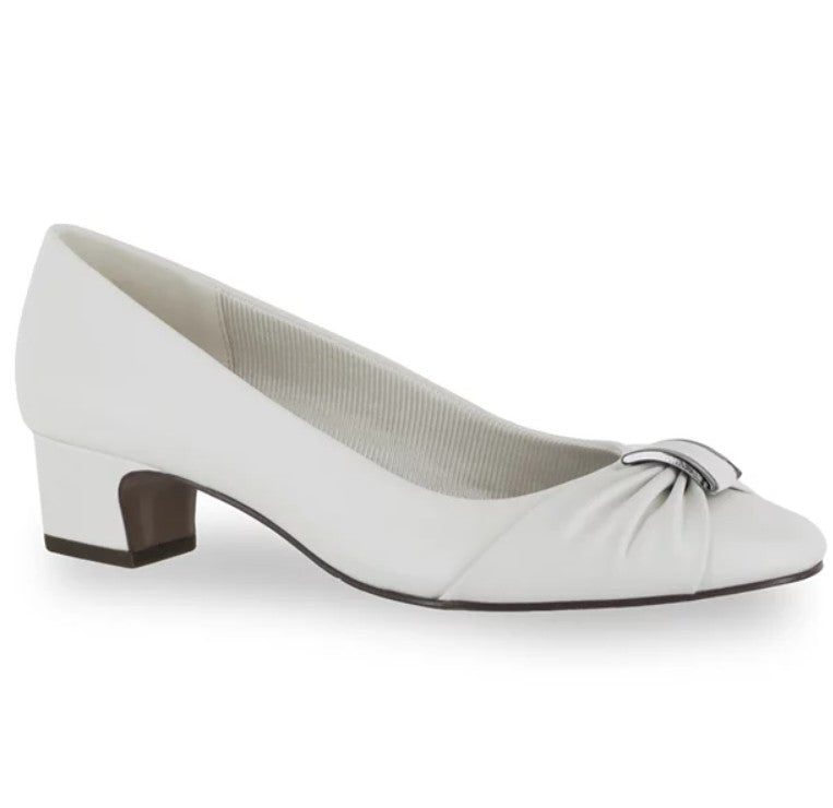 Easy Street Women's Size 8 M, Eloise Faux Leather Dressy Block Heel Pumps, White