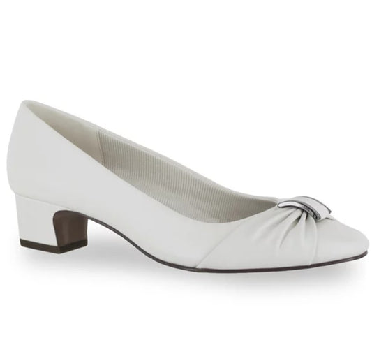 Easy Street Women's Size 8 M, Eloise Faux Leather Dressy Block Heel Pumps, White