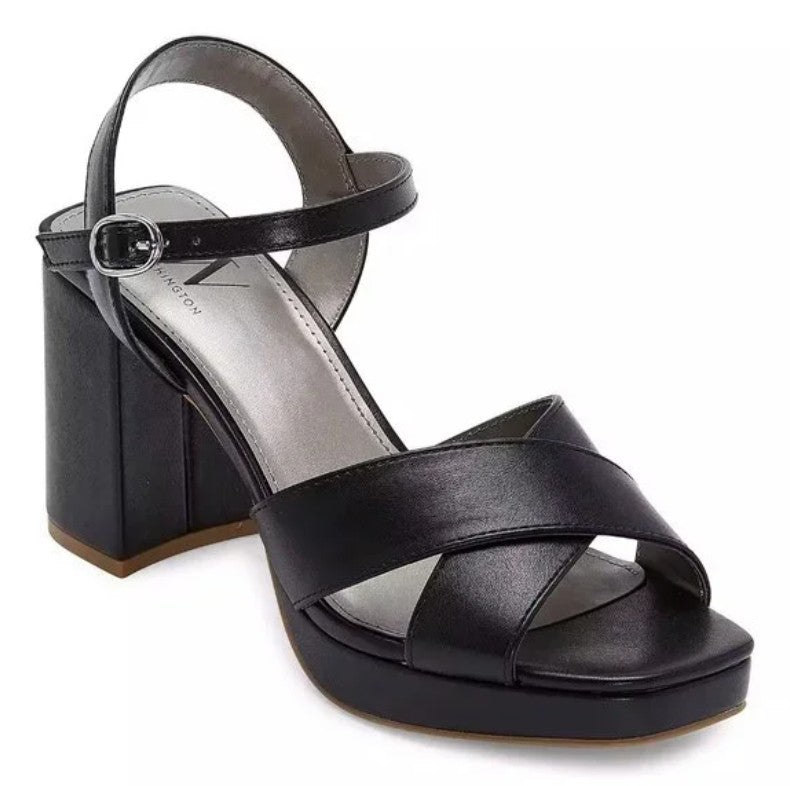 Worthington Women's Size 11, Ladee Heeled Satin Effect Sandals, Black (NO BOX)