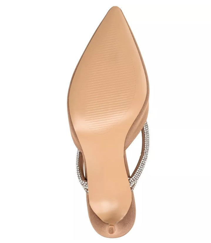 Journee Women's Size 6 Wide, Lunna Rhinestone Knot Pointed Dress Pumps, Brown