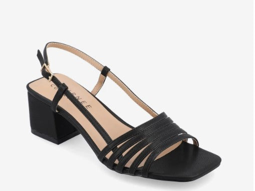 Journee Collection Womens Size 7.5, Shayana Slingback Block Heel Sandals, Black