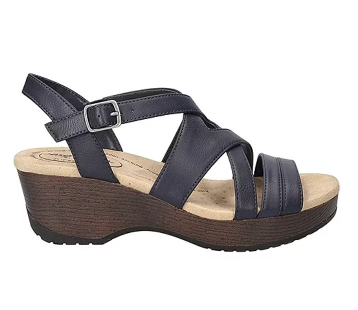 Easy Works by Easy Street Women's 8.5 WW, Rosella Slip-Resistant Sandals, Navy