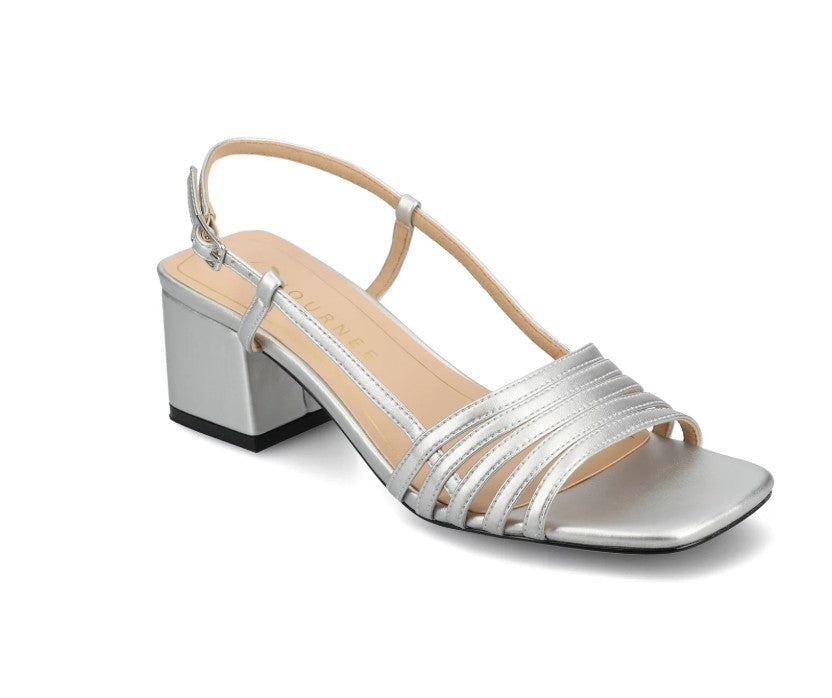 Journee Collection Womens Size 7 M, Shayana Slingback Block Heel Sandals, Silver