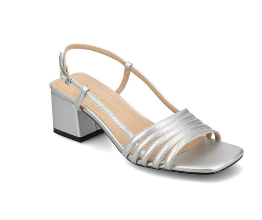 Journee Collection Womens Size 7 M, Shayana Slingback Block Heel Sandals, Silver