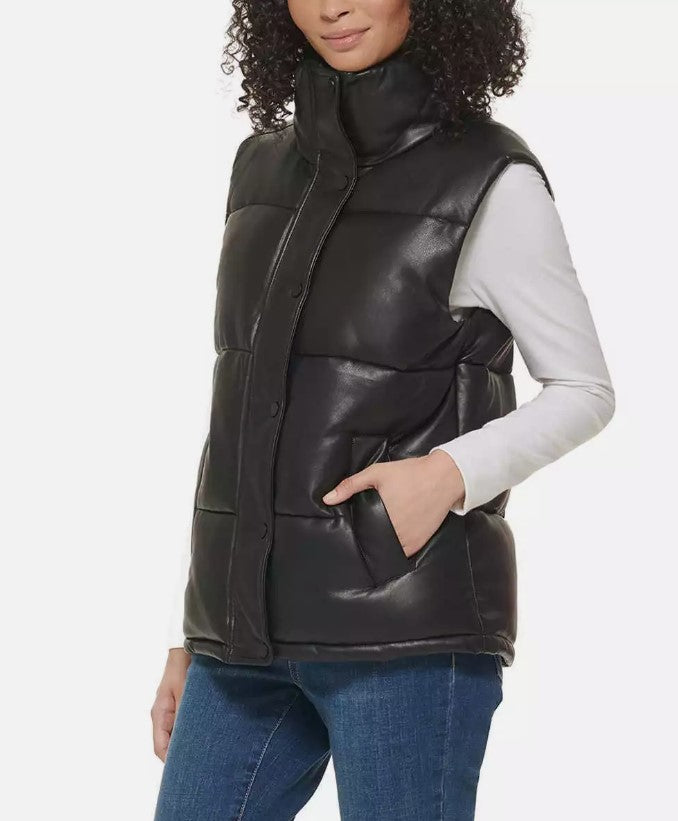 Marc New York Ladies' Size Medium (8-10) Faux Leather Puffer Vest, Black